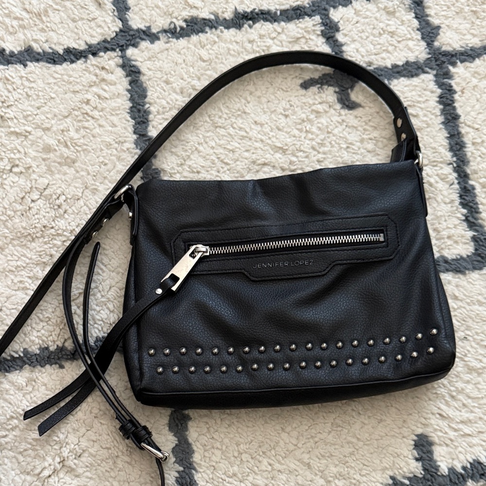 Jennifer Lopez Black Studded Leather Shoulder Bag